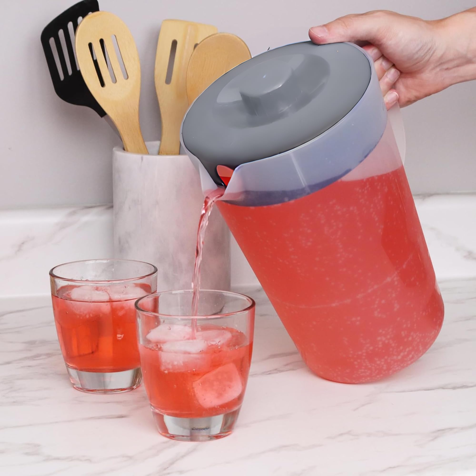 JOEY'Z pitcher wide mouth for easy fruit infusions.