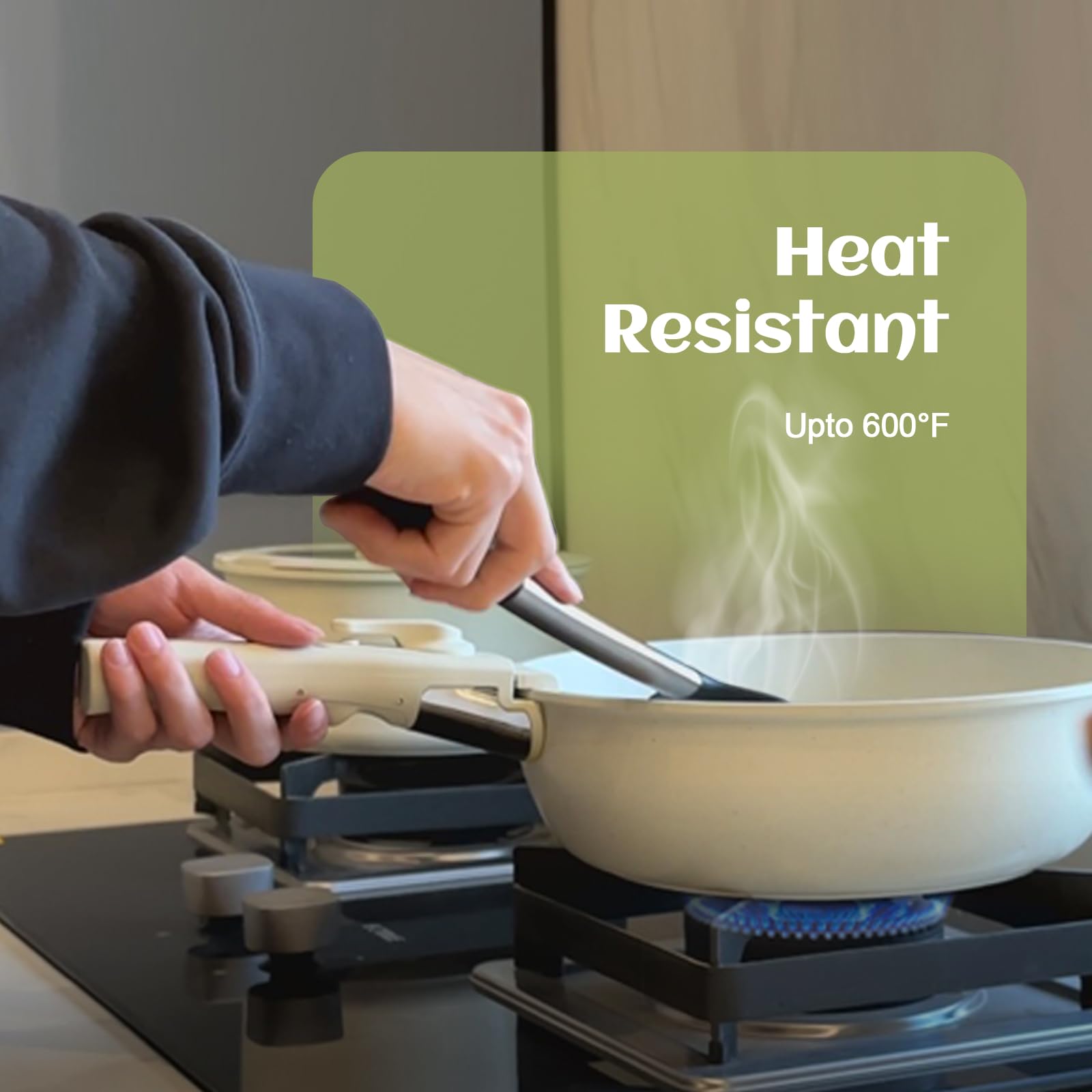 JOFULBOND silicone heads close-up - flexible, stain-resistant utensils protect nonstick cookware