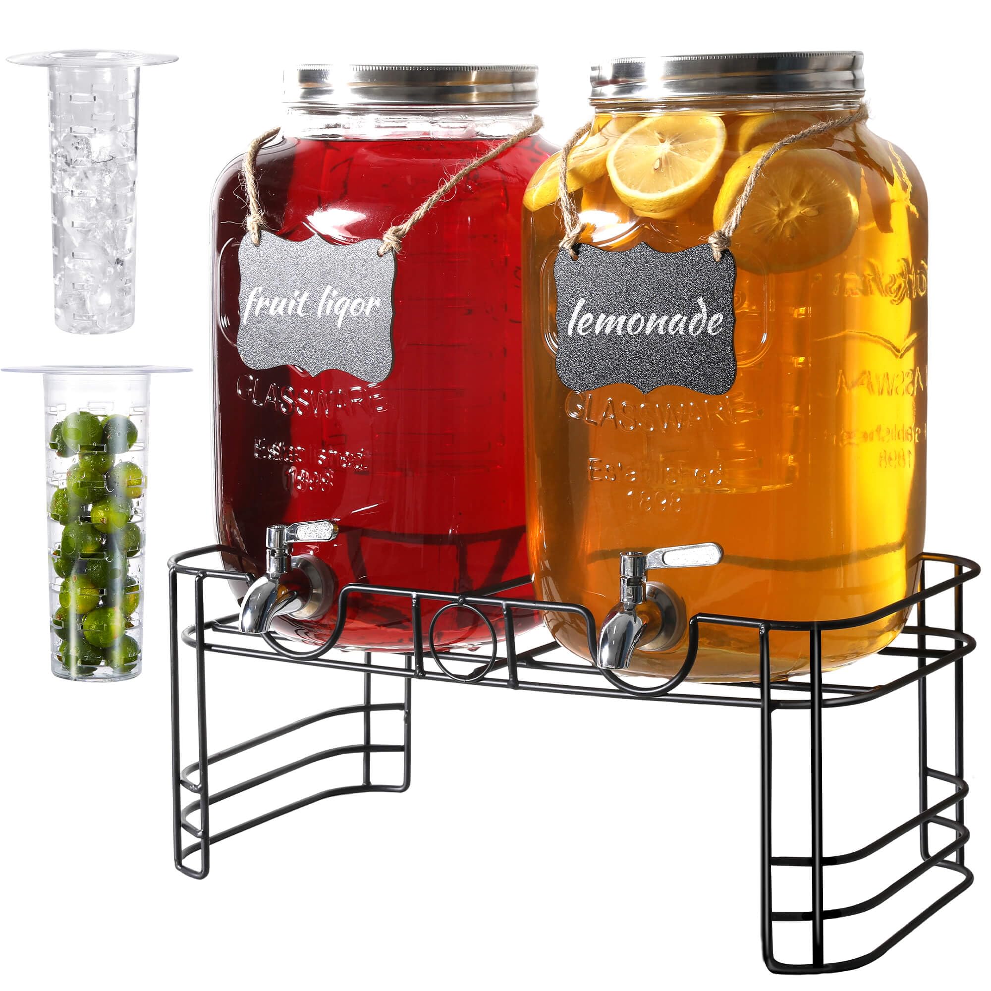 JOFUYU 2-gallon glass drink dispensers add a stylish setup for parties.