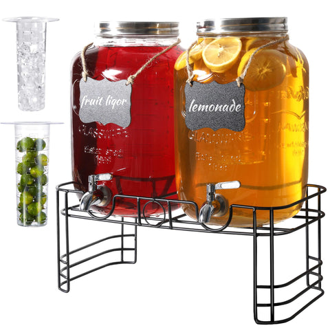 JOFUYU 2-gallon glass drink dispensers add a stylish setup for parties.