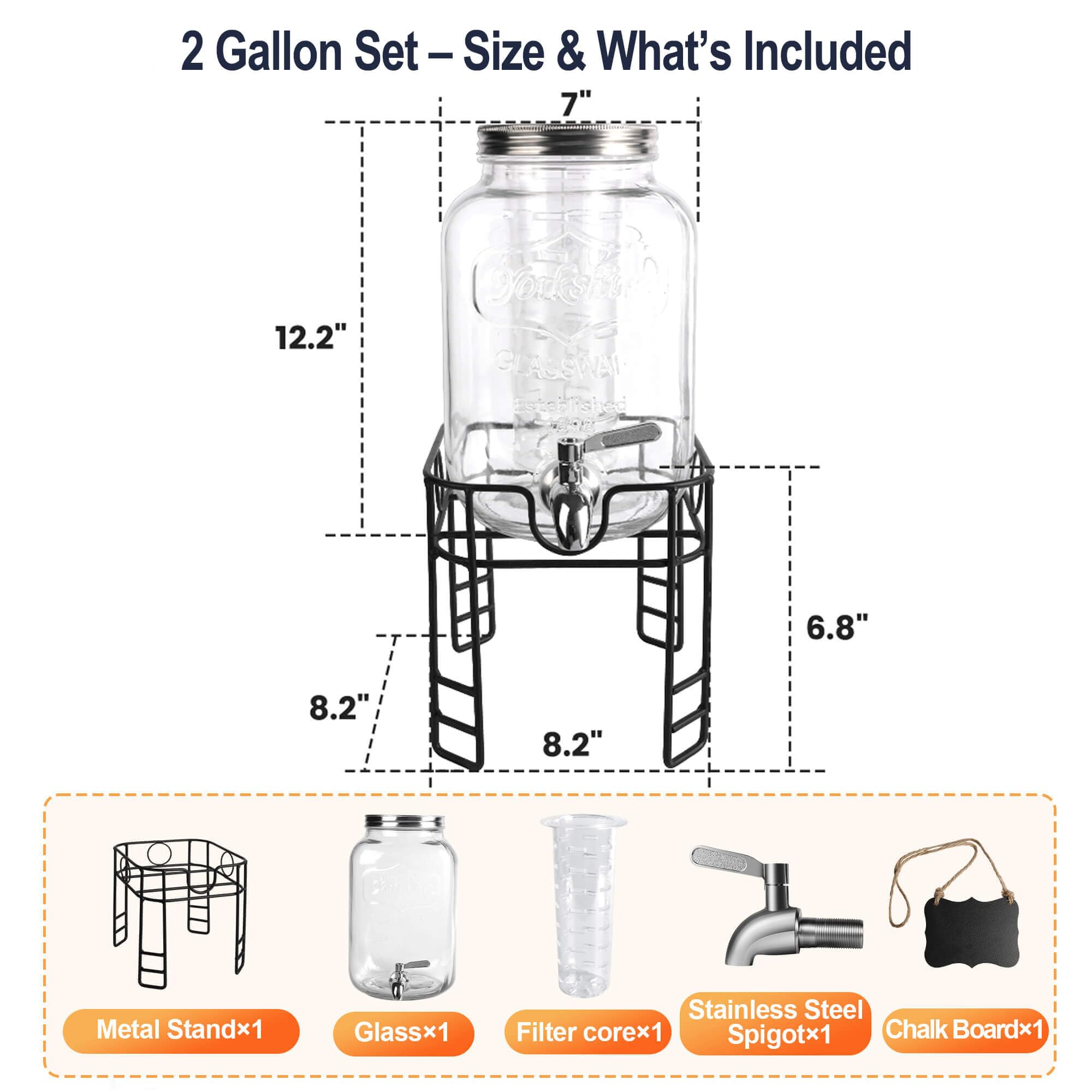 JOFUYU glass beverage dispenser with 18/8 stainless steel spigot for smooth pouring