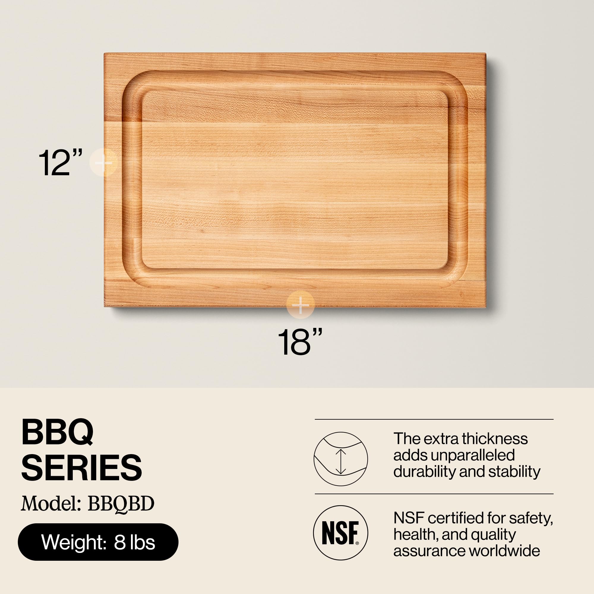 John Boos BBQ Series edge-grain construction supports sturdy, precise chopping.