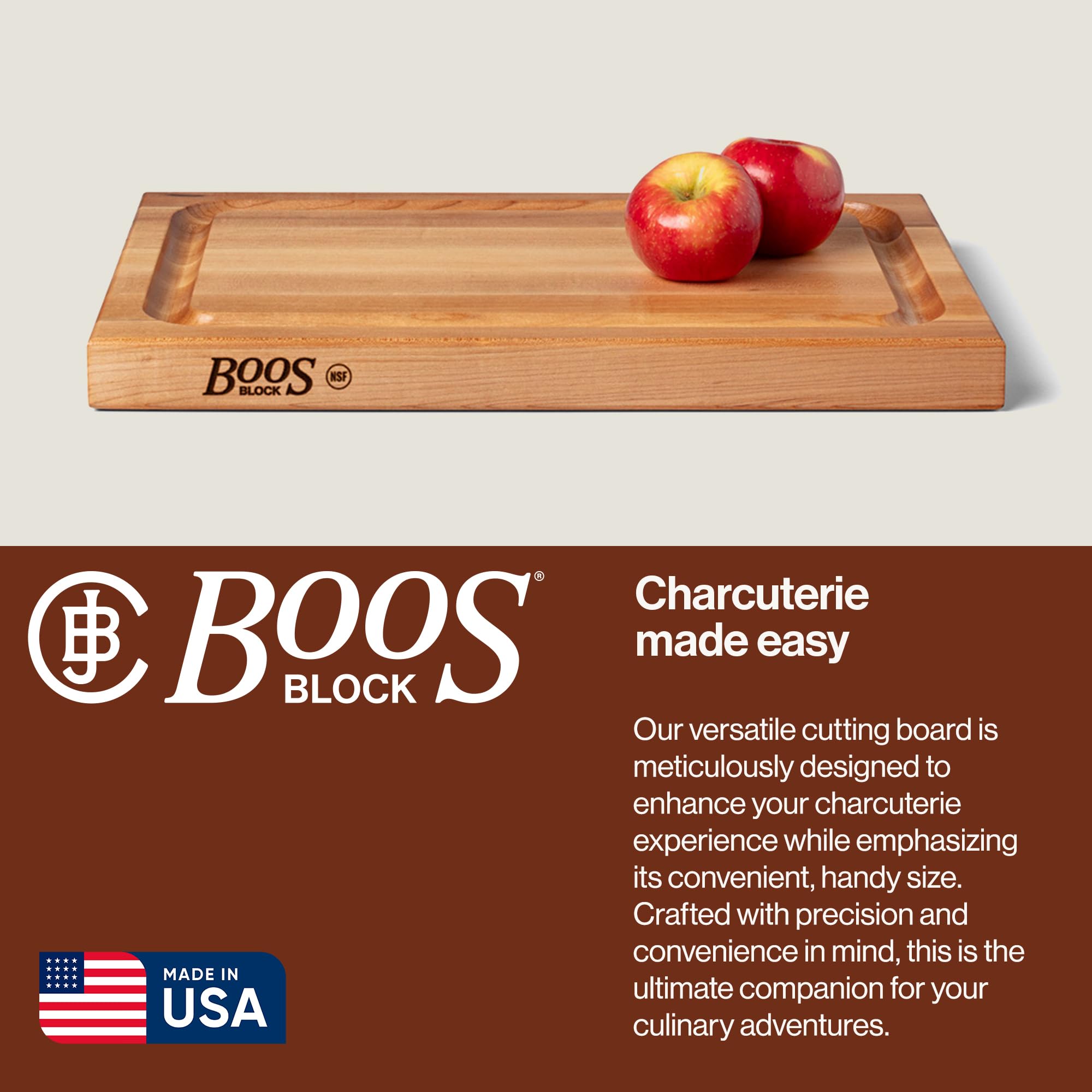 John Boos BBQ Series recessed finger grips for secure grip during use.