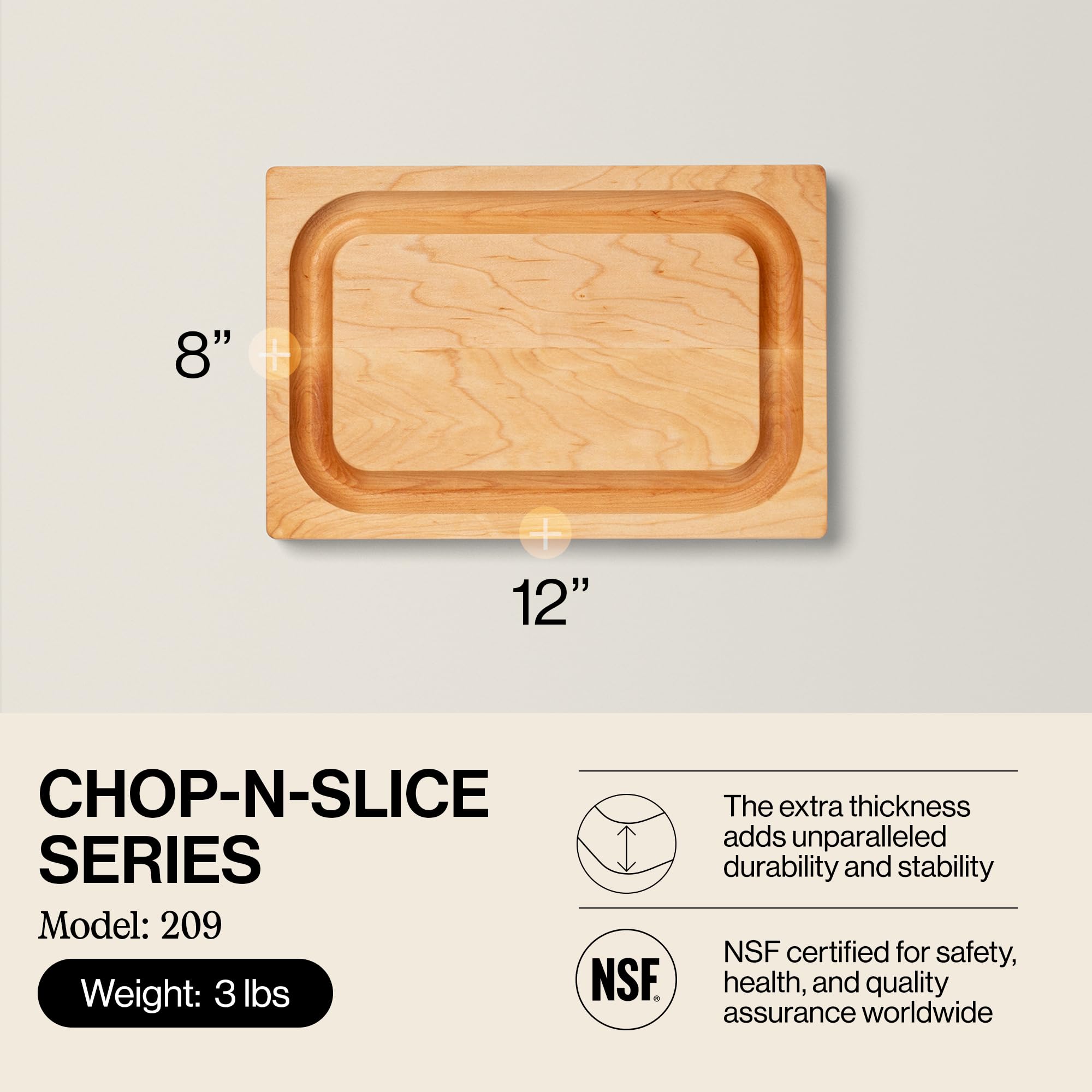 John Boos Chop-N-Slice board shows juice groove catching liquids during prep.