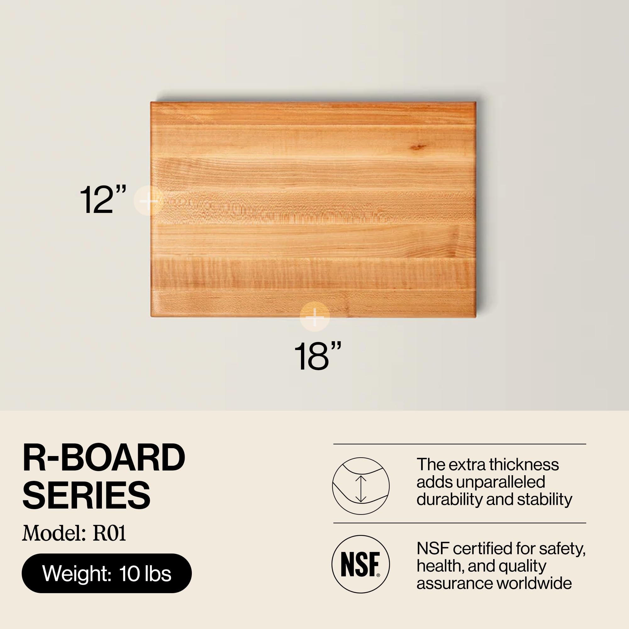 John Boos R-Board edge-grain construction for lasting durability.