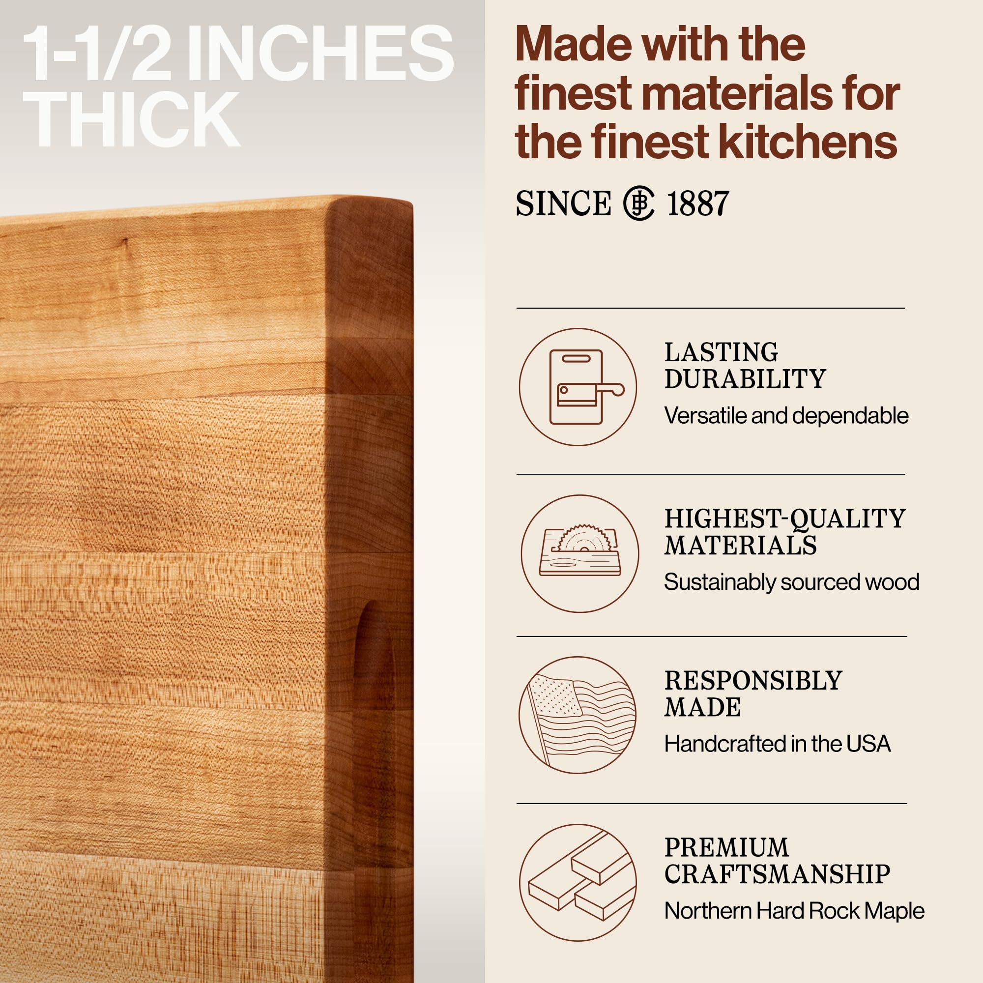 Edge-grain construction highlighted on John Boos R-Board