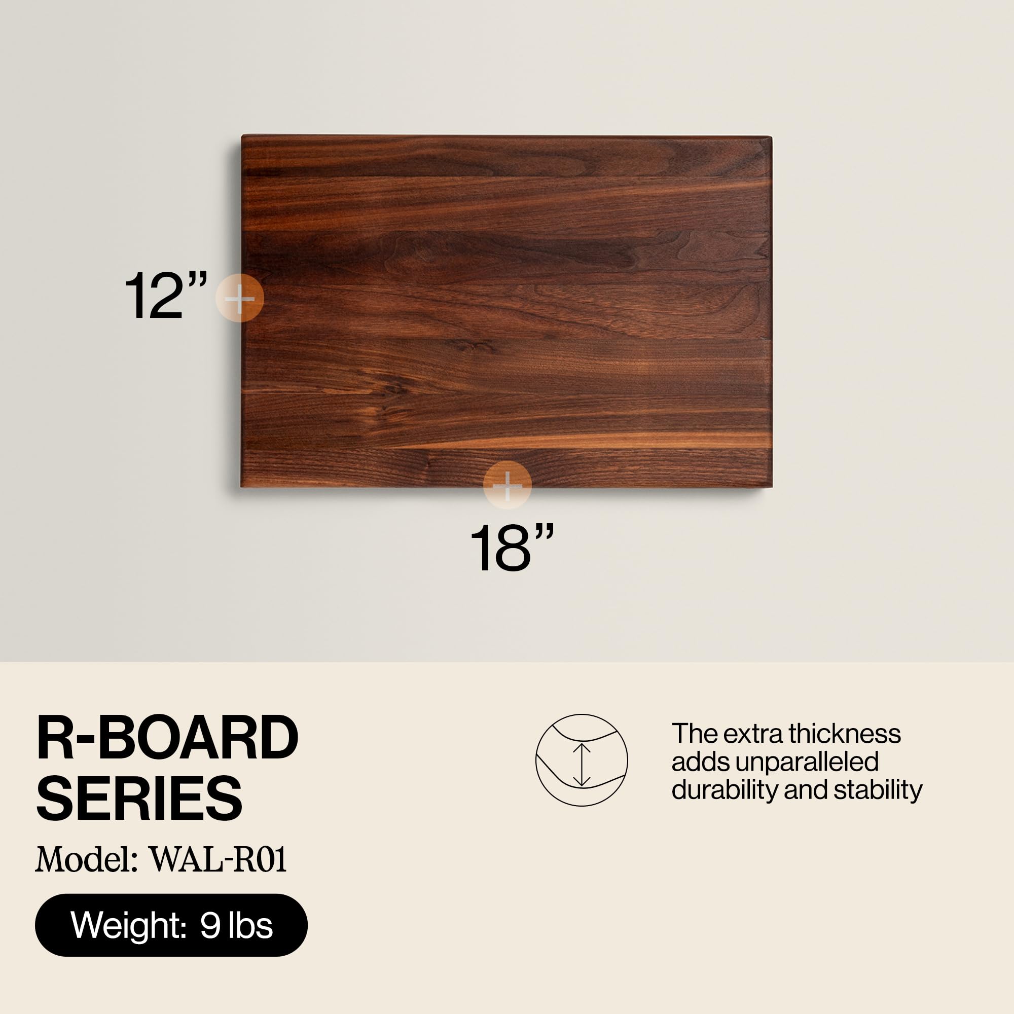 Close up of edge grain detail on John Boos R-Board walnut board