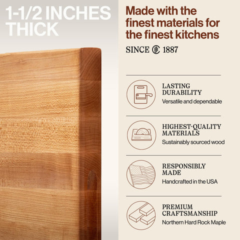 Reversible surfaces on the John Boos board for extended utility.