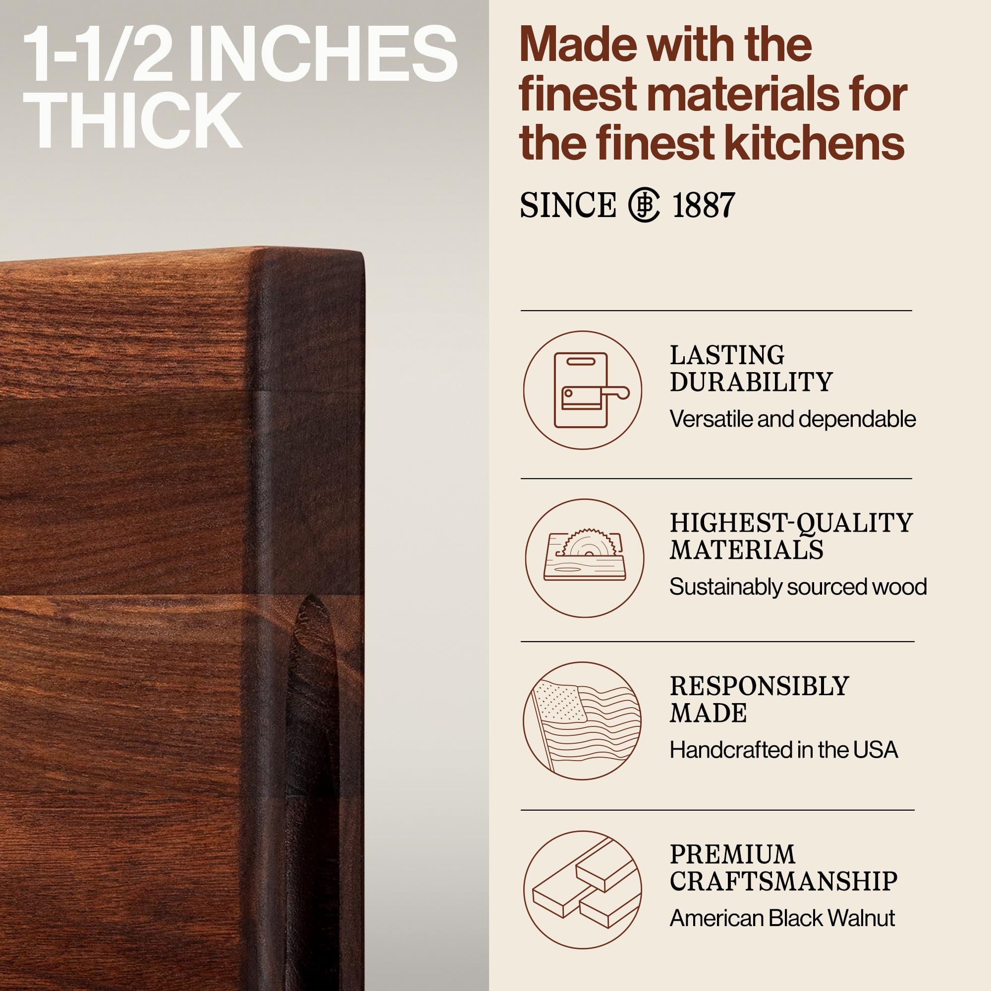 Reversible surface shown on John Boos R-Board walnut cutting board