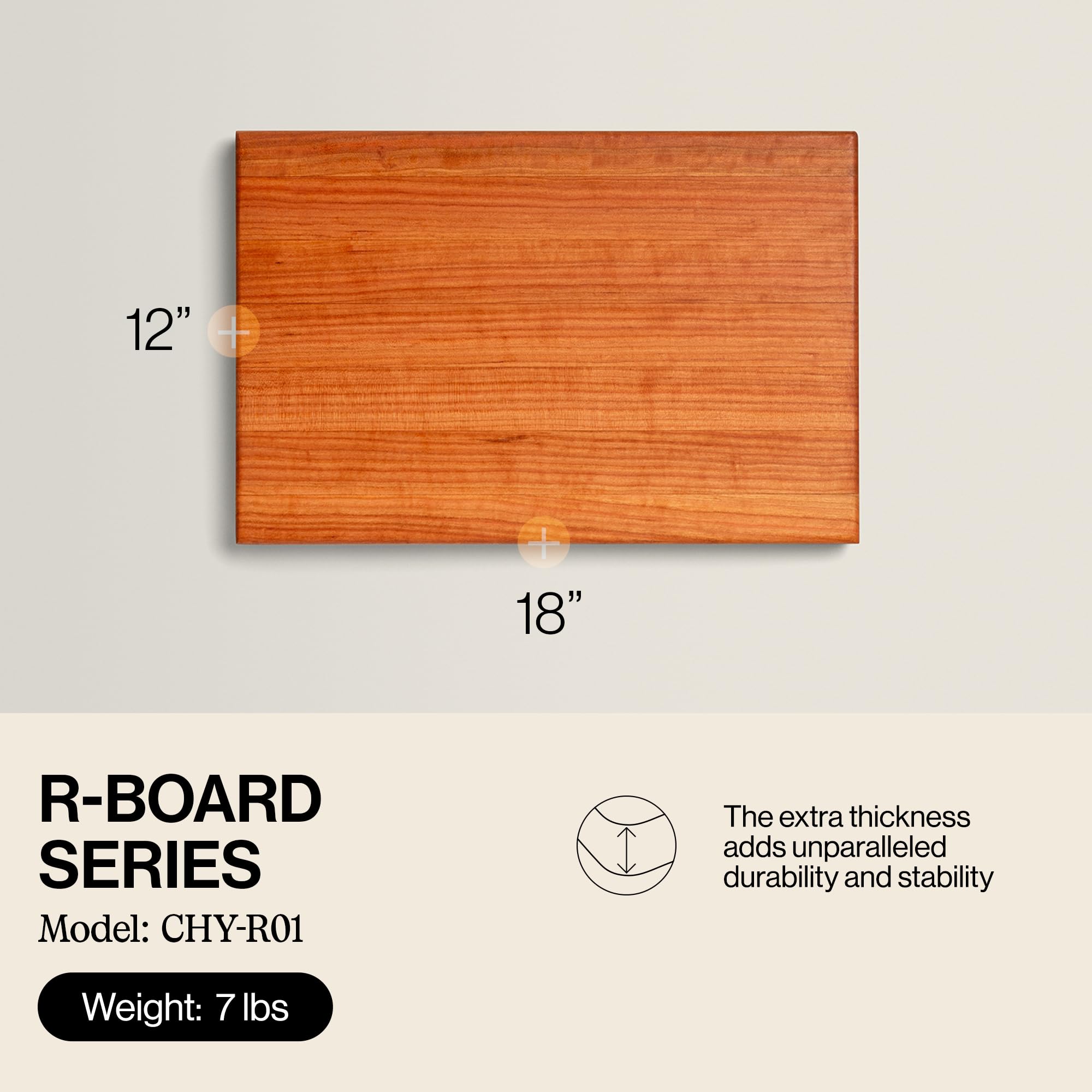 Close-up of edge-grain texture on John Boos R-Board cherry board.