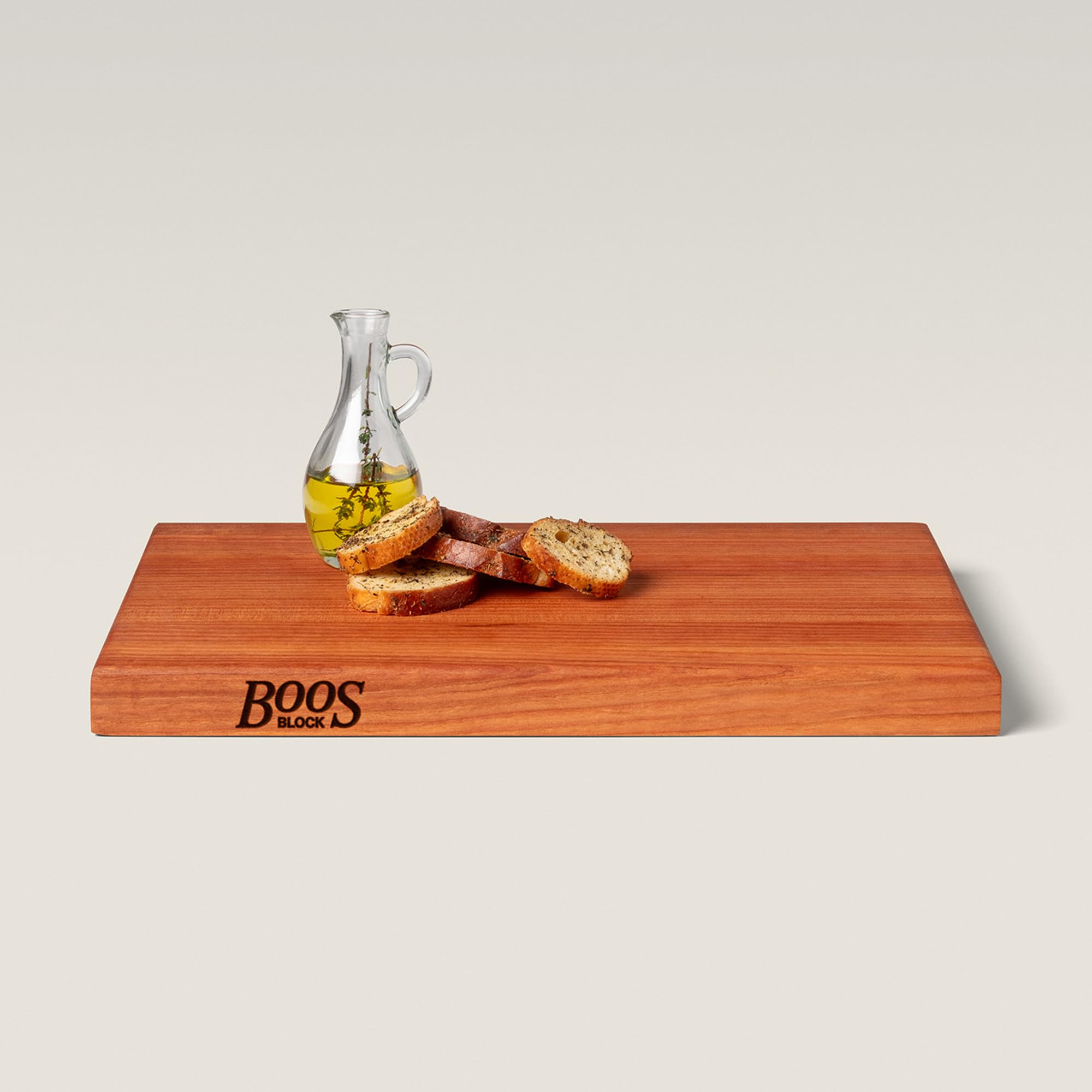 Knife-friendly surface of John Boos R-Board cherry cutting board 18x12.