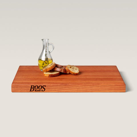 Knife-friendly surface of John Boos R-Board cherry cutting board 18x12.