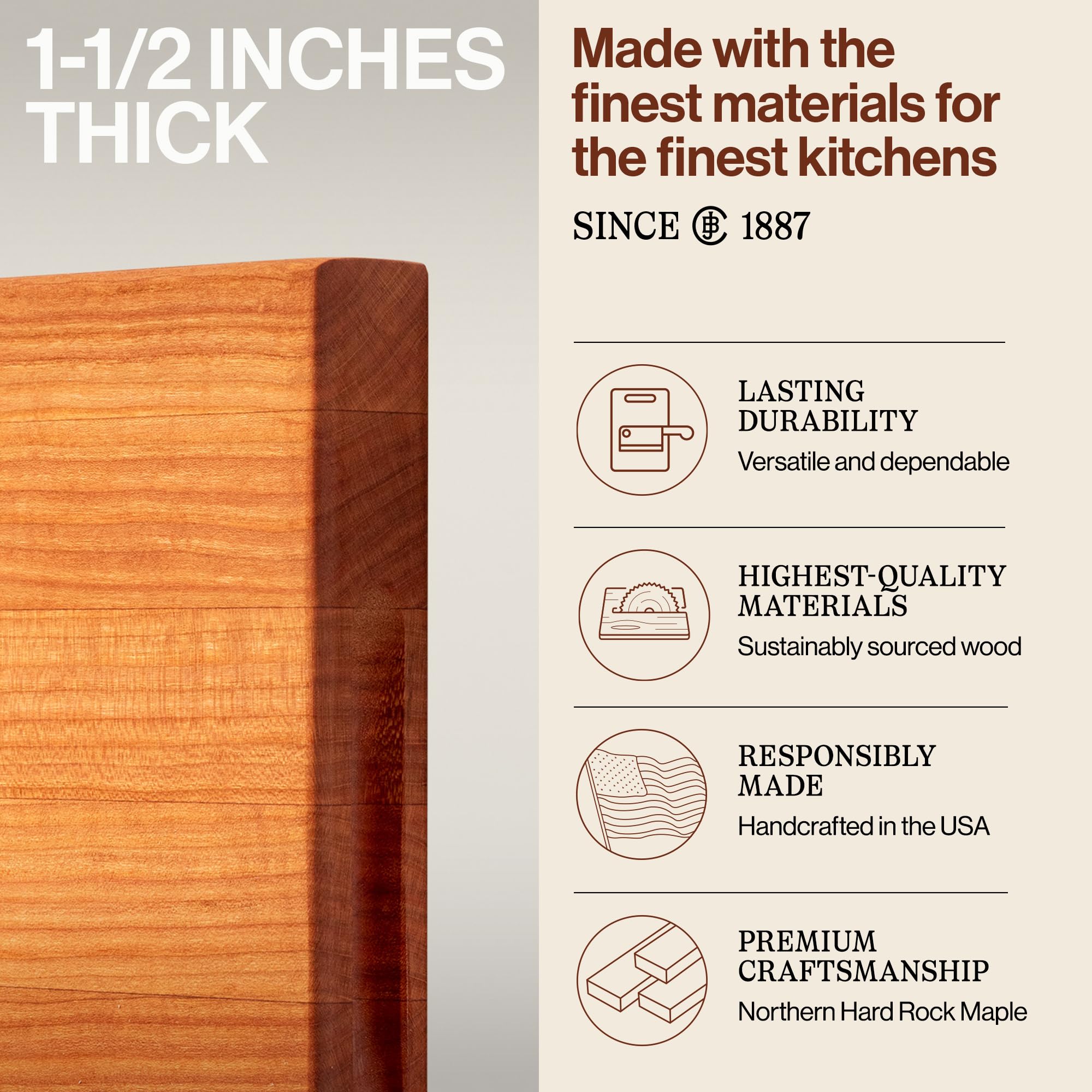 Reversible sides shown on John Boos R-Board cherry cutting board 18x12.