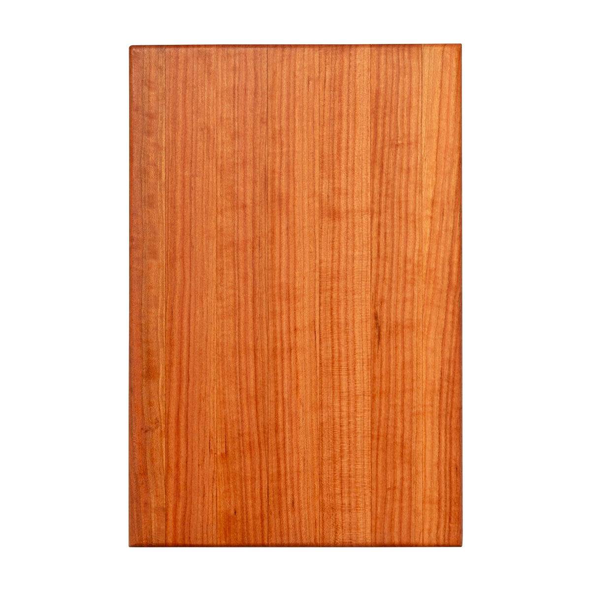 John Boos R-Board cherry cutting board top view with edge-grain for durable slicing.