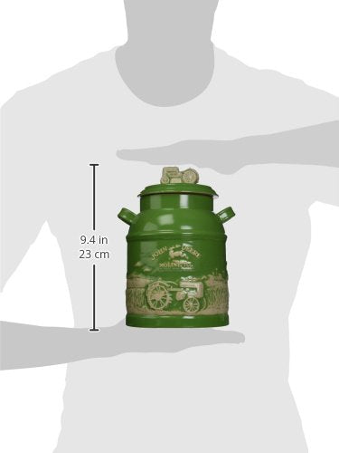 John Deere milk can cookie jar close-up showing fine craftsmanship and collectible charm.