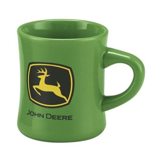 John Deere stoneware green mug with logo, ideal for daily coffee