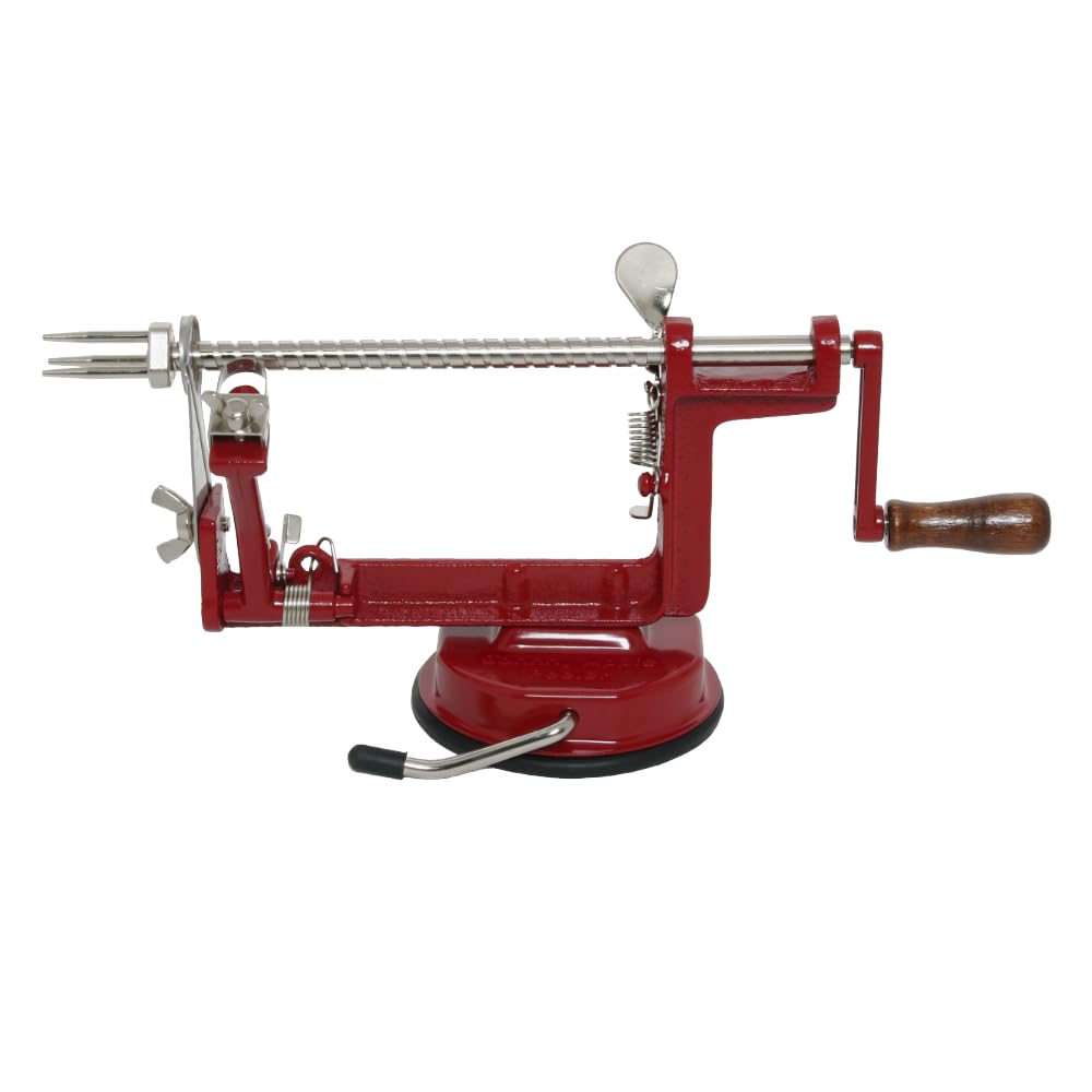 Johnny Apple Peeler peel-core-slice delivers quick, even apple prep for pies.