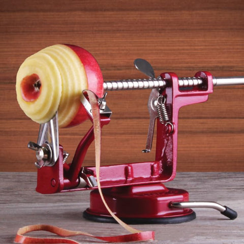 Johnny Apple Peeler red-finish adds bright, durable style to your kitchen.