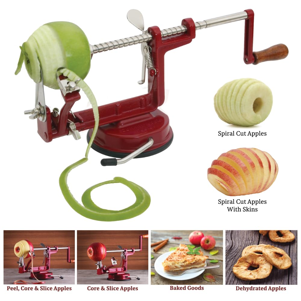 Johnny Apple Peeler stainless-steel-blades ensures durable cutting through many apples.