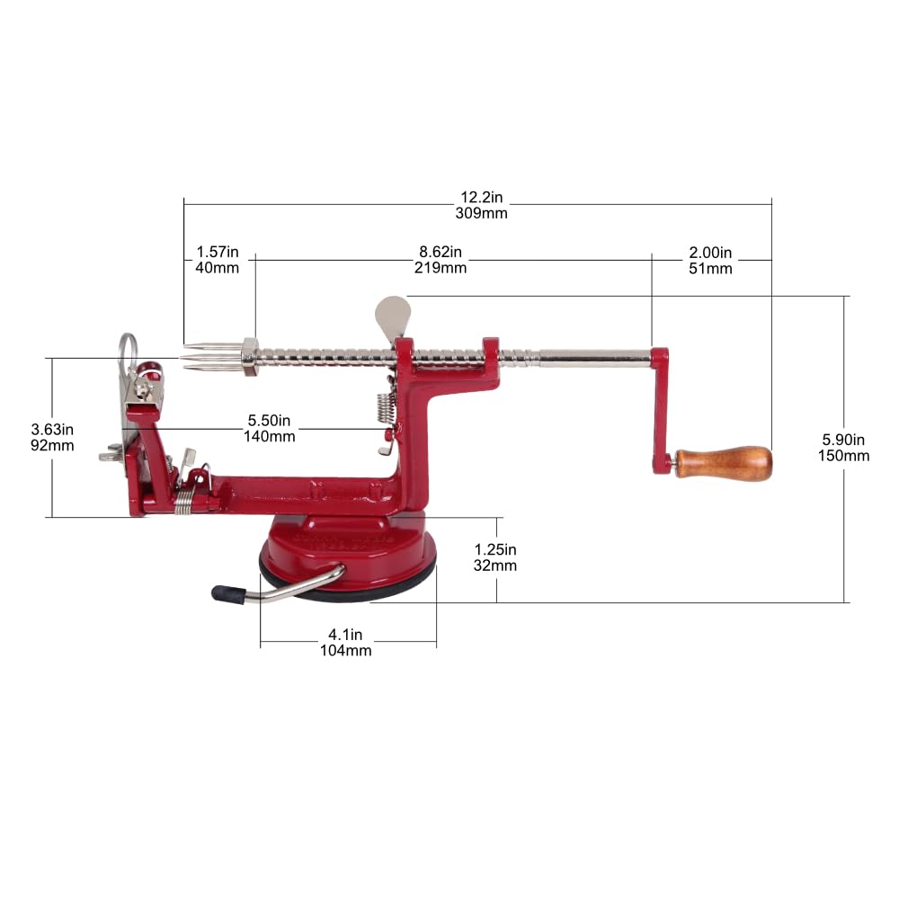Johnny Apple Peeler thick-thin peel adjustment lets you customize peel thickness.
