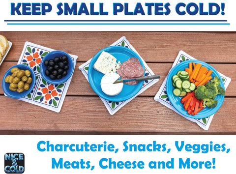 Johnny World Cold Mats 9x9 size under serving dishes for neat, chilled servings.