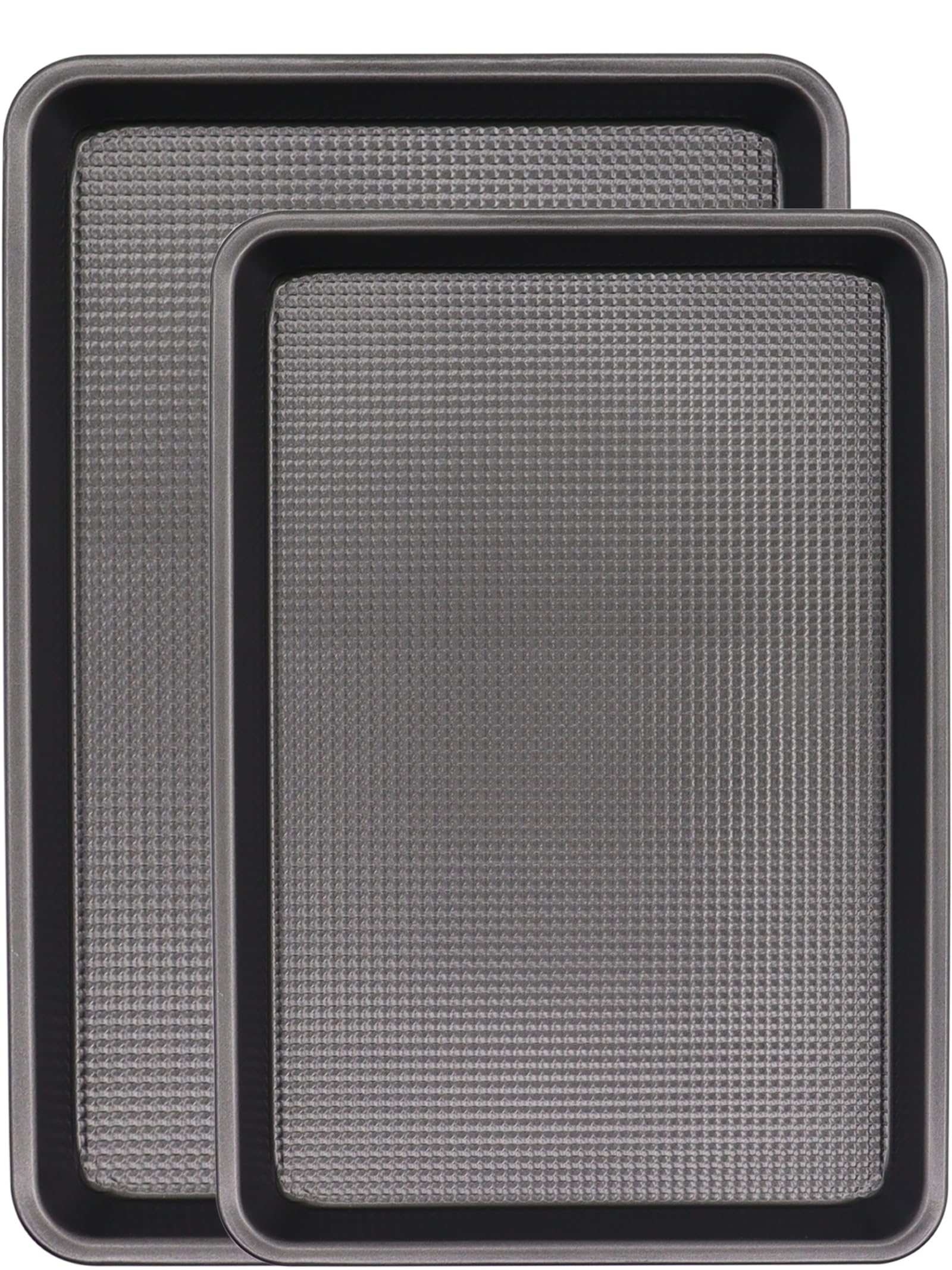 JOHO BAKING 2-pack nonstick cookie sheets with 0.8mm dark steel for easy release.