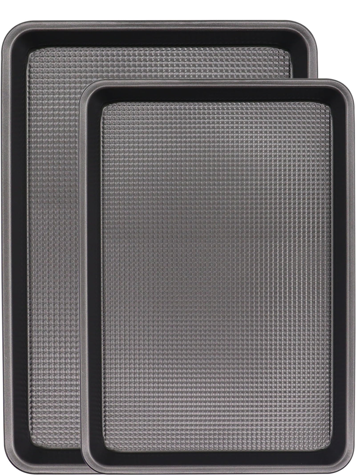 JOHO BAKING 2-pack nonstick cookie sheets with 0.8mm dark steel for easy release.