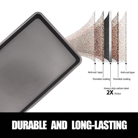 JOHO BAKING 9x13 cookie pan with diamond texture improves airflow for crisper edges.