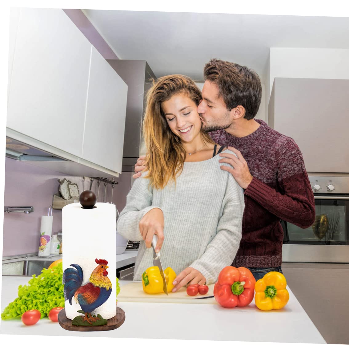 Johoxton rooster paper towel holder kept on countertop for easy towel access