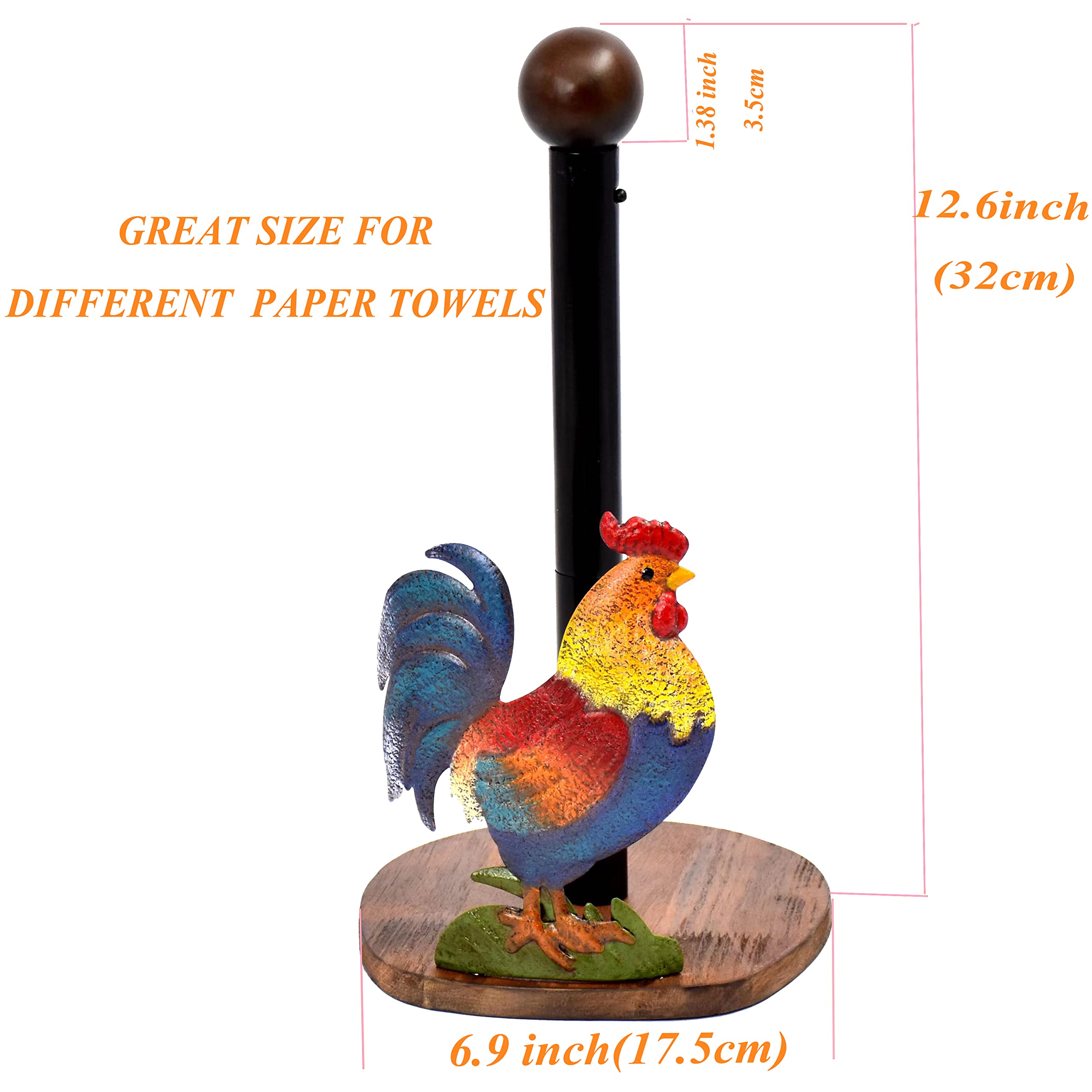 Johoxton rooster paper towel holder features a sturdy metal rooster for countertop support