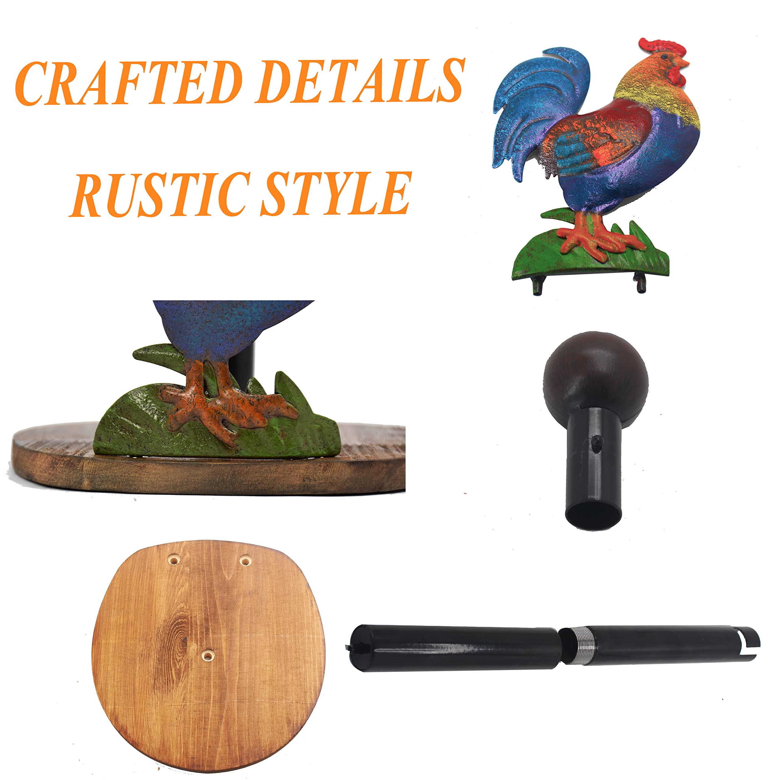 Natural wood grain visible on Johoxton rooster paper towel holder for warm ambience