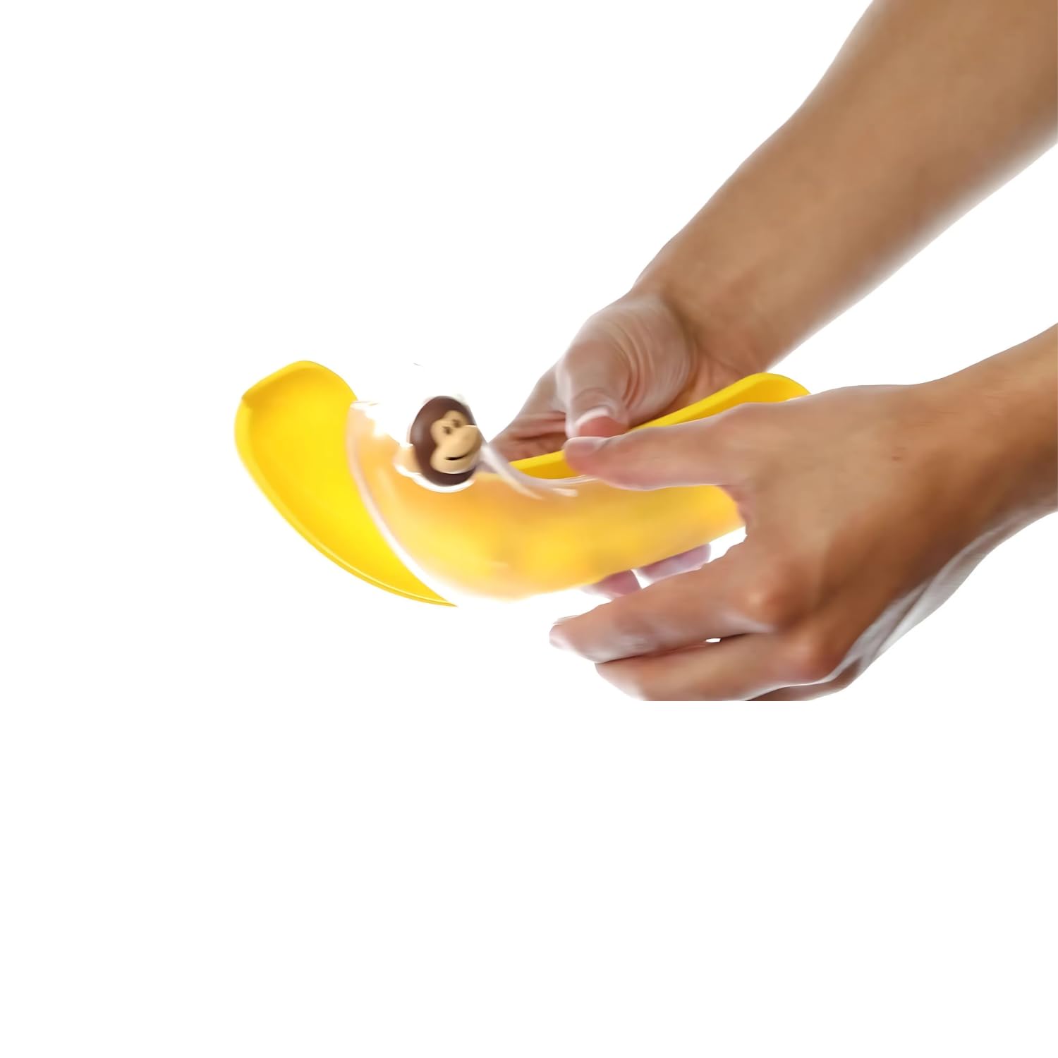Joie Monkey Banana Pod with banana inside keeps fruit fresh