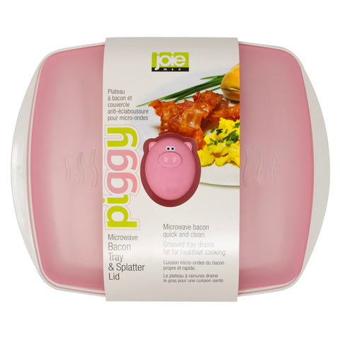 Joie Piggy bacon tray shown clean and dishwasher-safe; holds 4-5 strips.