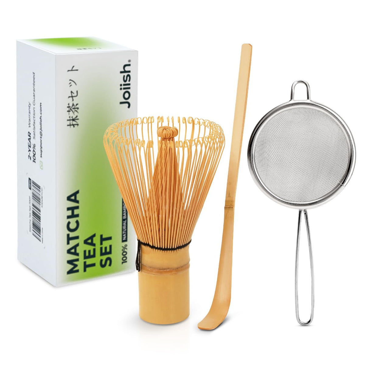 Joiish 96-tine bamboo matcha whisk creates velvety froth for a rich cup.