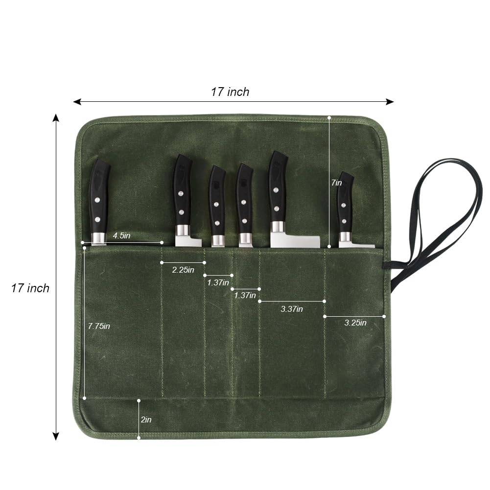 JOINDO knife roll bag green waxed canvas highlights durability for kitchen or travel.