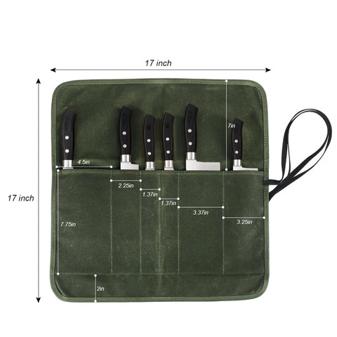 JOINDO knife roll bag green waxed canvas highlights durability for kitchen or travel.