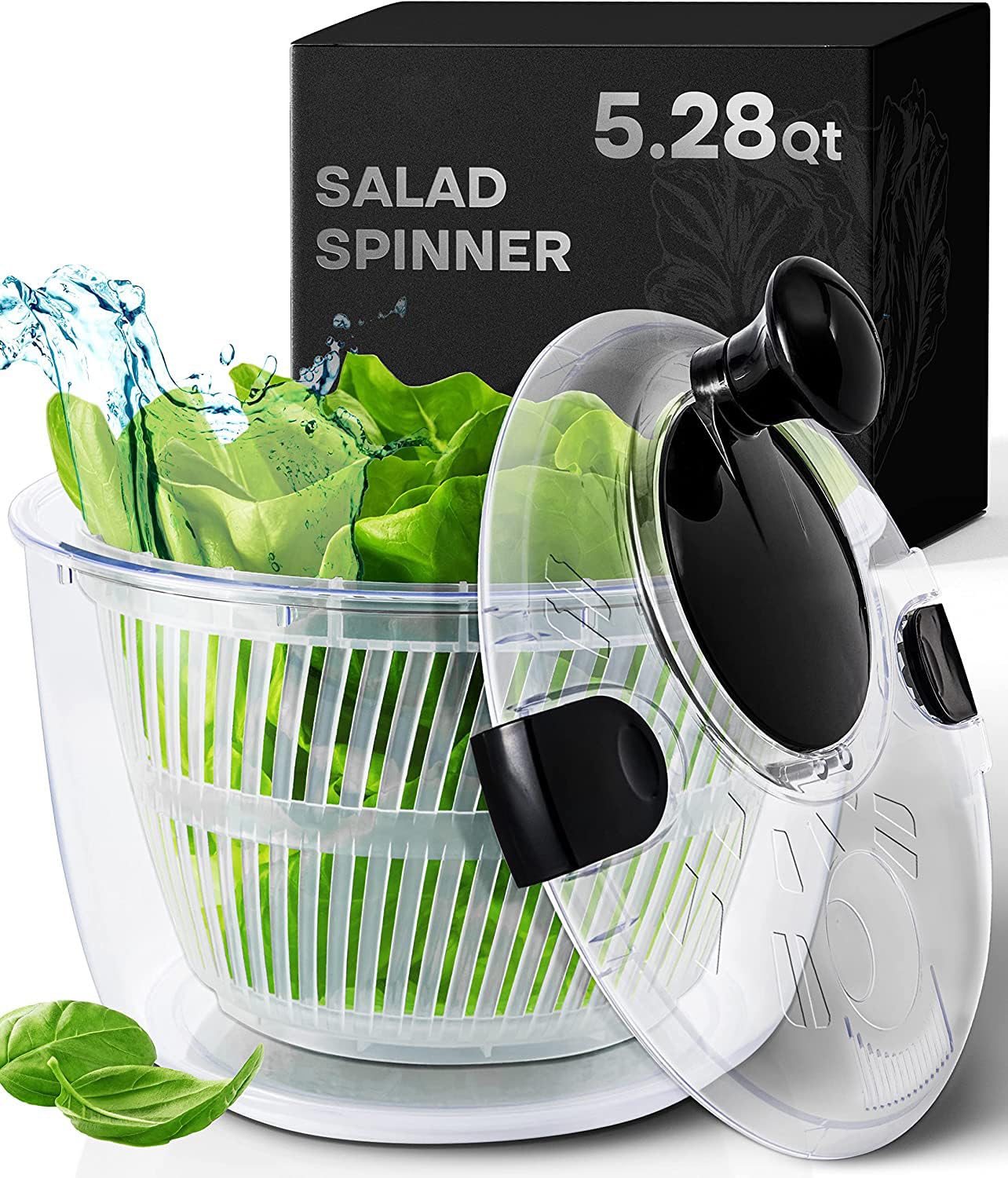 Joined large salad spinner base showing quick-dry action for greens.