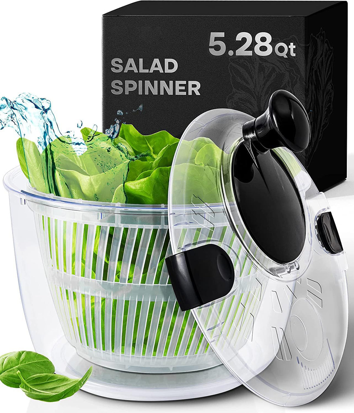 Joined large salad spinner base showing quick-dry action for greens.