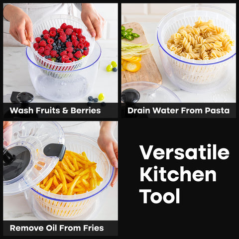 Joined spinner used to wash fruit and spin-dry berries efficiently.
