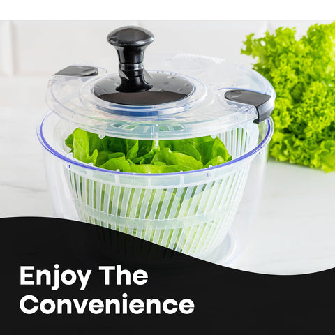 Joined salad spinner on countertop with a stable non-skid base.