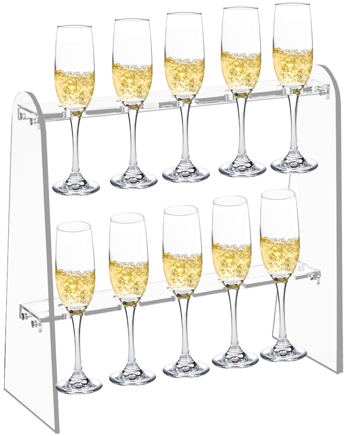 Joiooda champagne wall holder two-tier clear acrylic stand, showcases up to 10 glasses for elegant display.