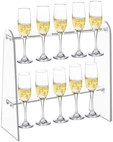 Joiooda champagne wall holder two-tier clear acrylic stand, showcases up to 10 glasses for elegant display.