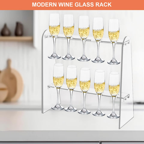 Joiooda champagne wall holder capacity display, holds ten glasses for larger gatherings.