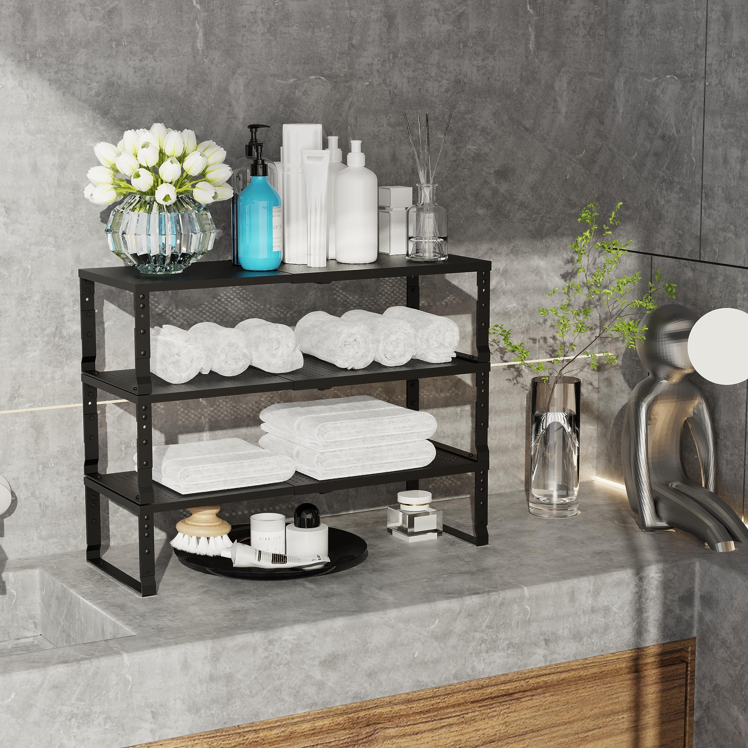 Jojocross expandable stackable design creates a two-tier spice shelf when needed.