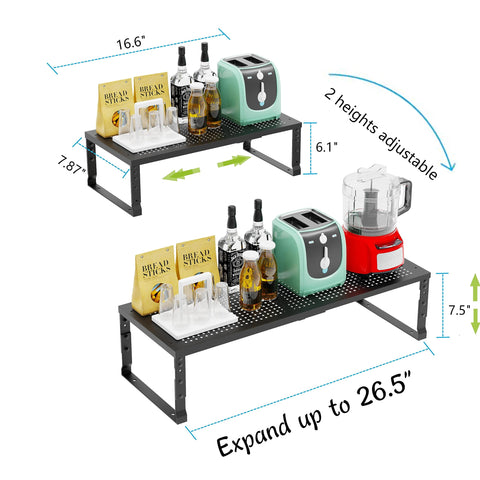Jojocross stackable two-tier setup creates extra kitchen storage space.