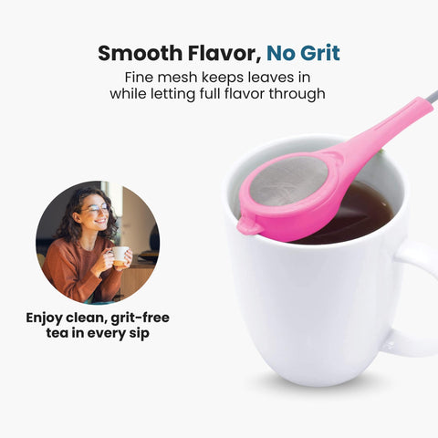 Jokari infuser ergonomic handle makes safe, easy removal from hot cups.