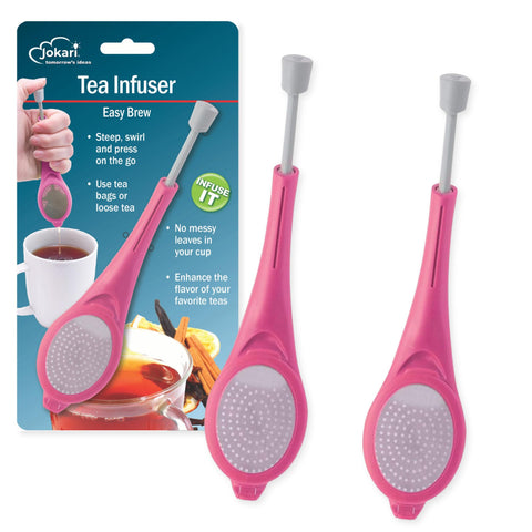 Jokari loose leaf tea infuser in pink stainless for clean, flavorful brews.