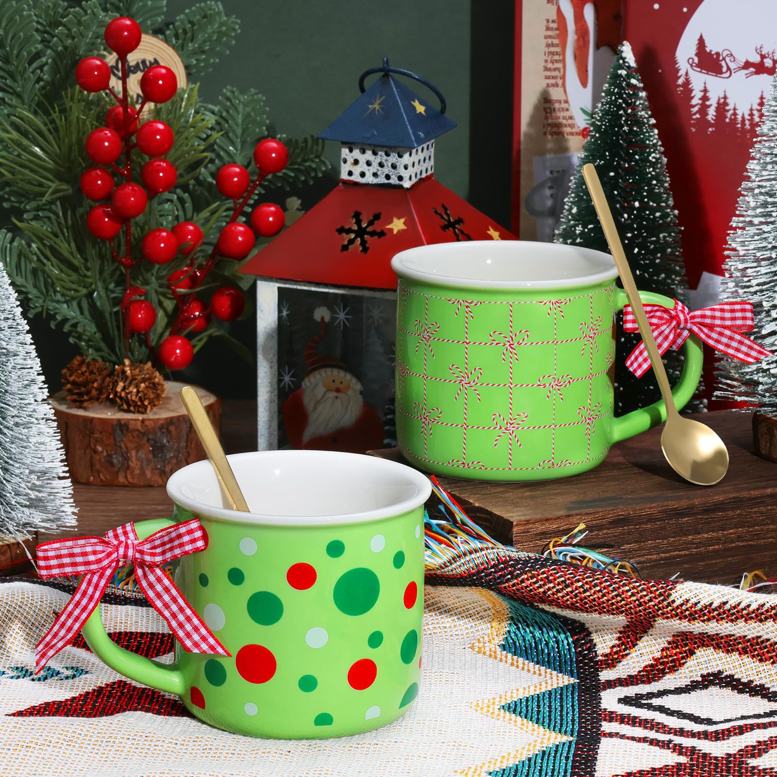 JolliKids red-green-white polka dot mug design enhancing holiday ambiance