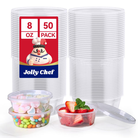 JOLLY CHEF 8oz deli container with lid for easy, leakproof storage.