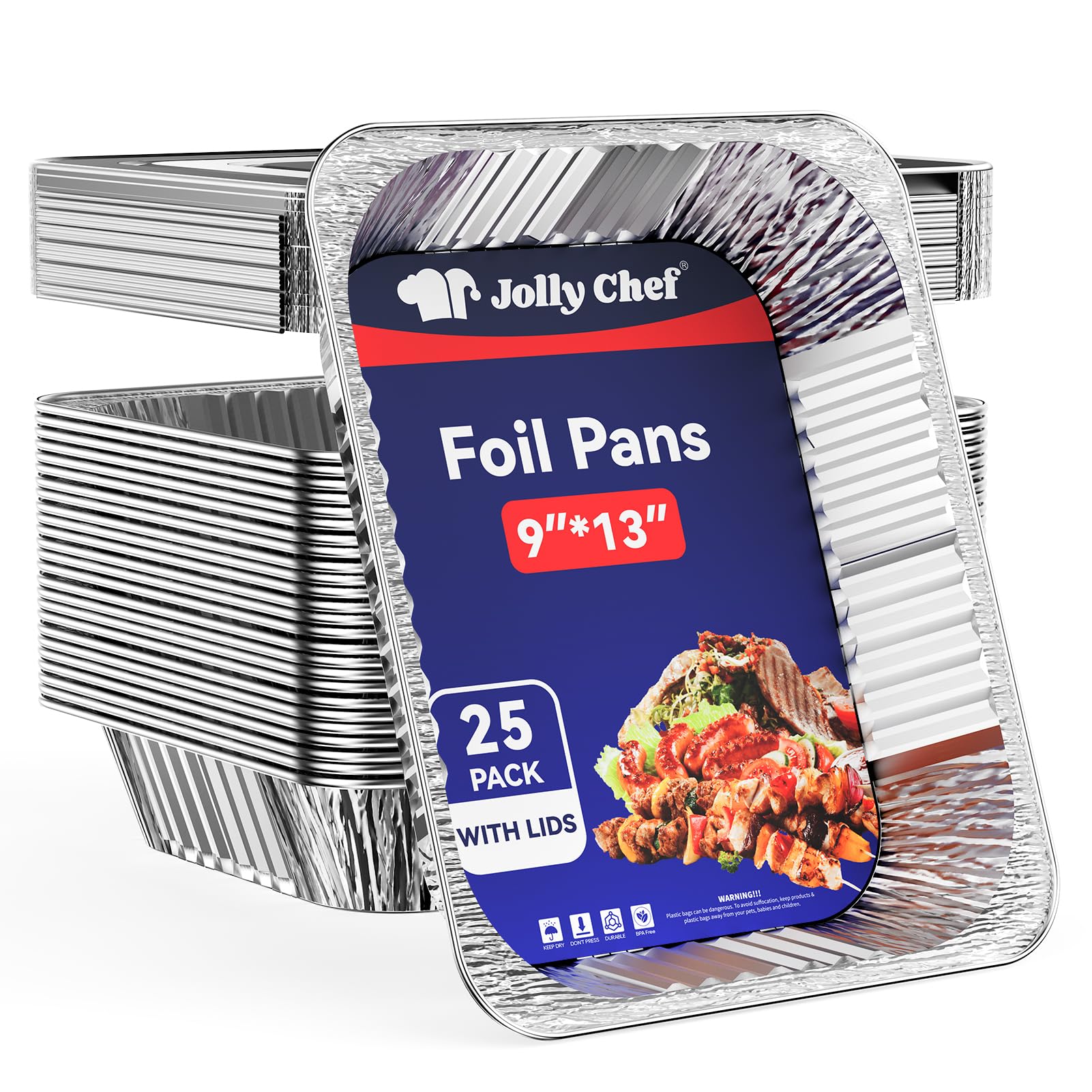 JOLLY CHEF 9x13 aluminum pan with lid closeup showing sturdy construction for transport